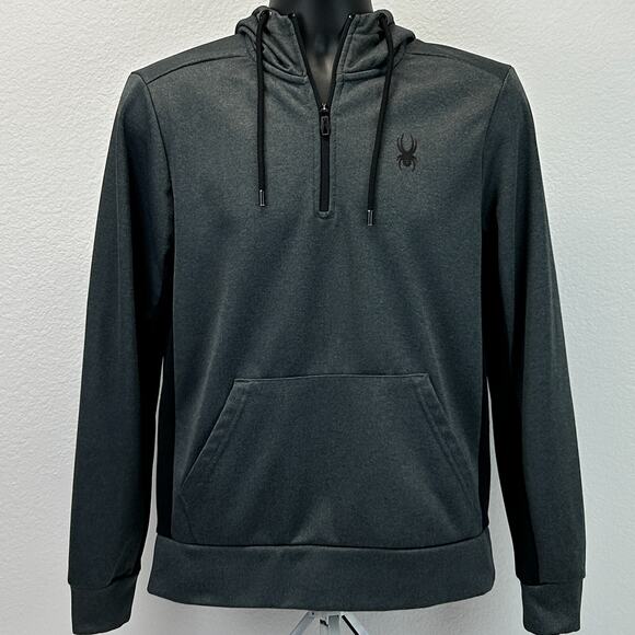 Spyder Active ProWeb Hoodie Mens S Small Gray 1/4 Zip Fleece Hooded Sweatshirt - Picture 2 of 5